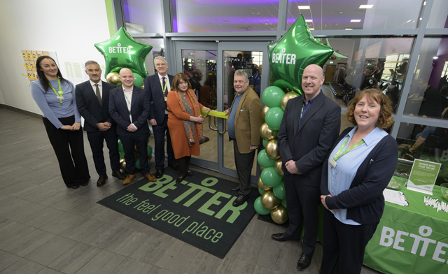 (left to right) Nicola Wood, GLL partnership manager, Simon Sen, GLL director of operations, Rugby Borough Council finance partner David Phelan, Peter Bundy, GLL chief executive, Cllr Maggie O'Rourke, Rugby Borough Council portfolio holder for partnerships and wellbeing, Cllr Neil Sandison, Rugby Borough Council's Liberal Democrat group spokesperson for partnerships and wellbeing, Tom Kittendorf, the council's assistant director for leisure and wellbeing, and Lisa Fletcher, GLL general manager. (Credit: Photo by Jamie Gray).